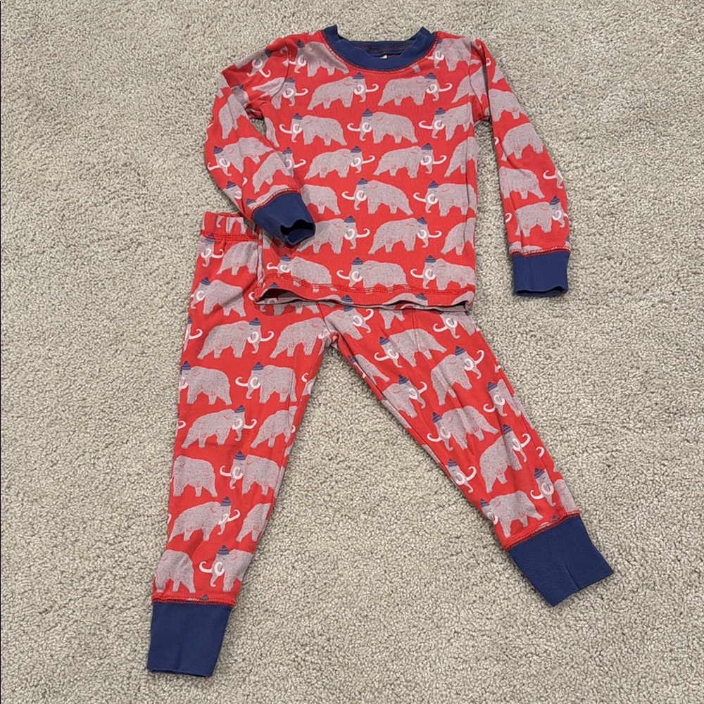 Mini Boden Red Elephant Pajama Set with Blue Trim